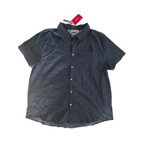 PatPat Mens XL Short Sleeve Button Down Shirt Dark Blue Cotton Stretch PS0015111